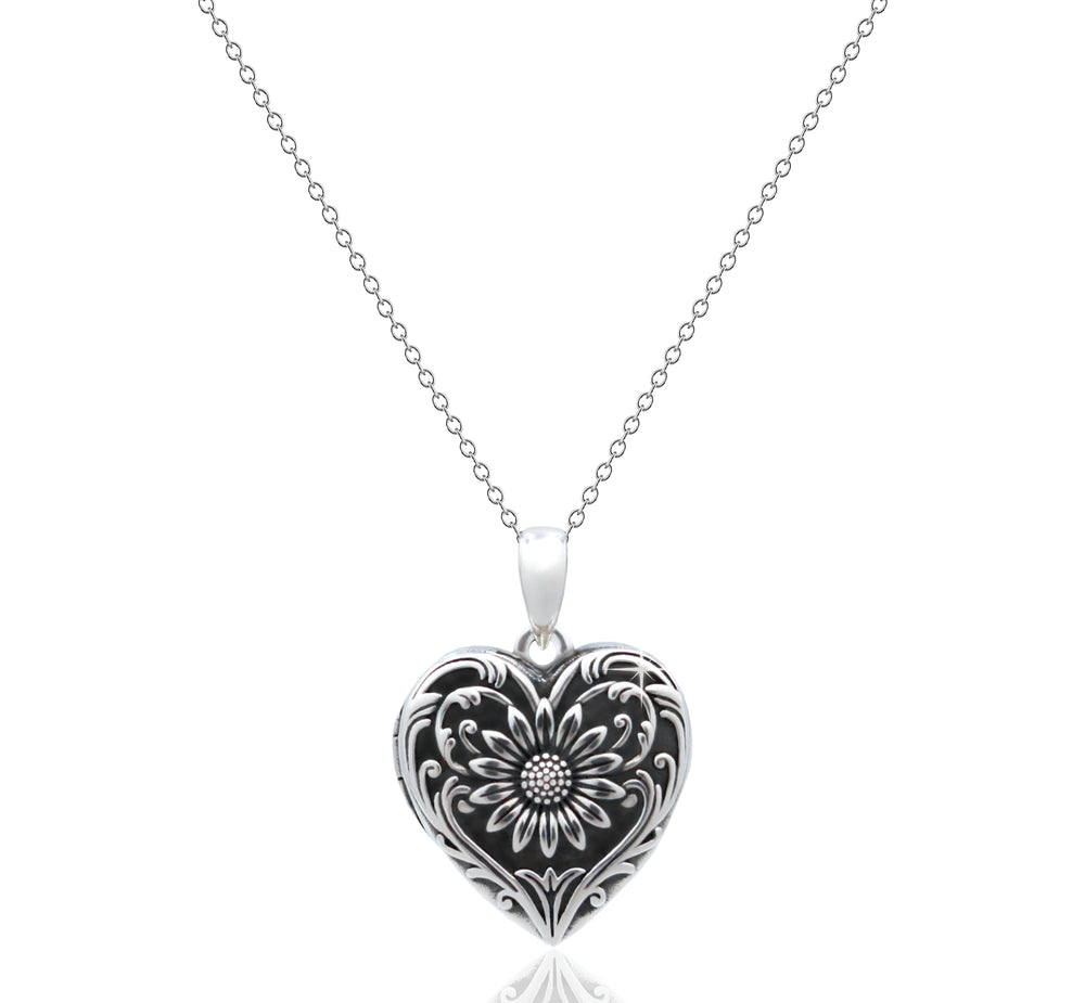 Sunflower S925 Sterling Silver Heart Locket Necklace